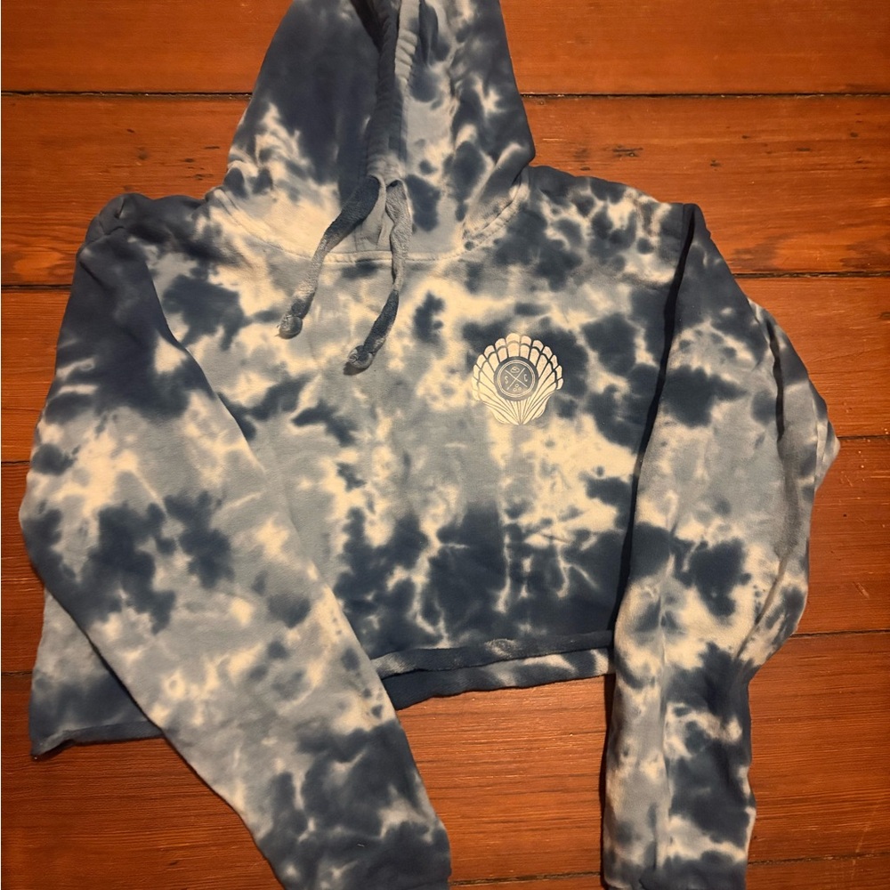 Tie-Dye Blue Cropped Hoodie Sweater